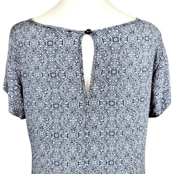 Womens L Rose & Rhyme Blue Cap Sleeves Elegant Design High-Low Pearl Keyhole Top - Picture 4 of 12